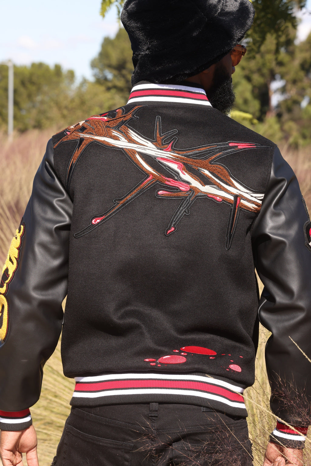 F1021 "SAINTS" Wool Varsity Jacket - Black