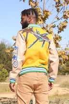 F1021 "SAINTS" Wool Varsity Jacket - Wheat