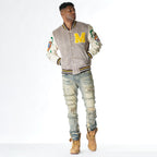 M4315 Vercelli Plaid Varsity Jacket - Khaki
