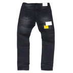 F1715 Frost Patchwork Denim Shredded Jeans - Black Wash