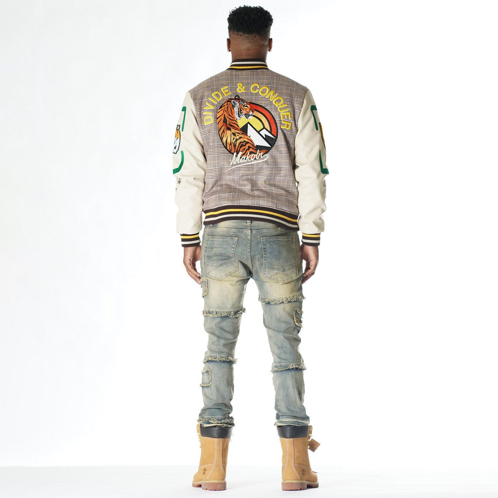 M4315 Vercelli Plaid Varsity Jacket - Khaki