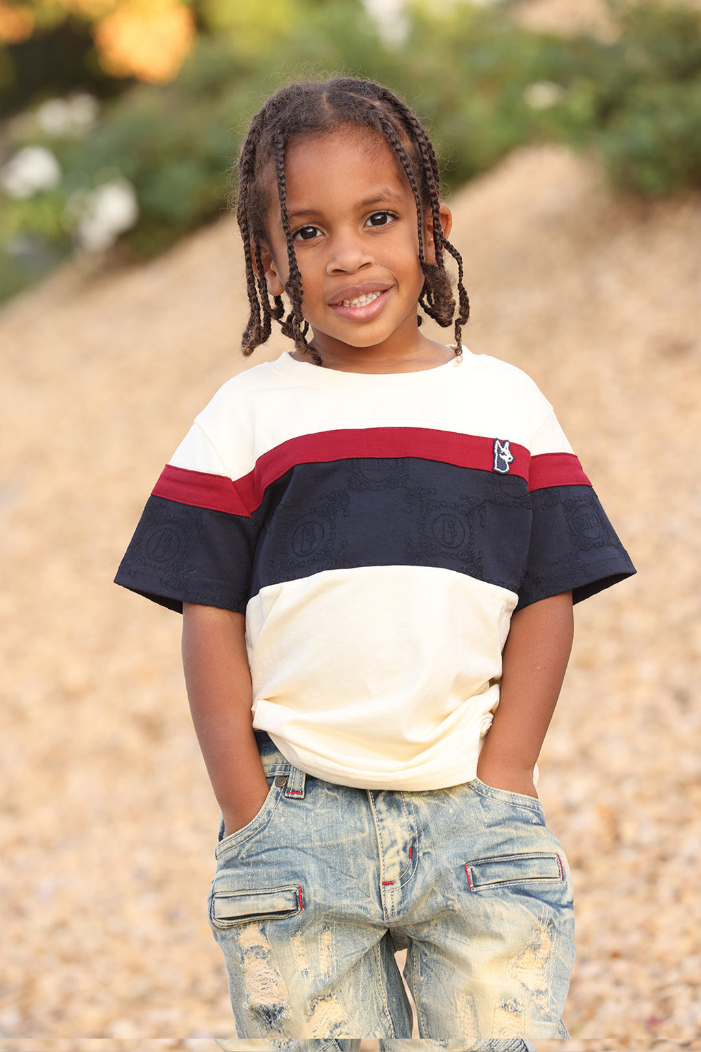 B141 Makobi Monogram KidsTee- Natural