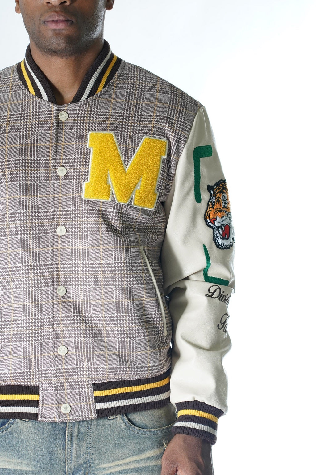 M4315 Vercelli Plaid Varsity Jacket - Khaki