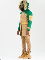 F1330 Maurice Wool Long Jacket w/ Fur- Green