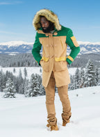 F1330 Maurice Wool Long Jacket w/ Fur- Green