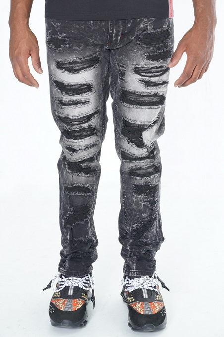 F1734 Frost All Over Shredded Jeans - Black Wash
