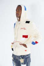 F5715 Frost Patchwork Zip Up Hoodie -  Natural