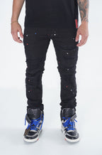 F1778  Frost Shredded Jeans w/ paint - Black