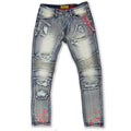 M1783 Makobi Cape Biker Jeans with Paint Splash - Dirt Wash