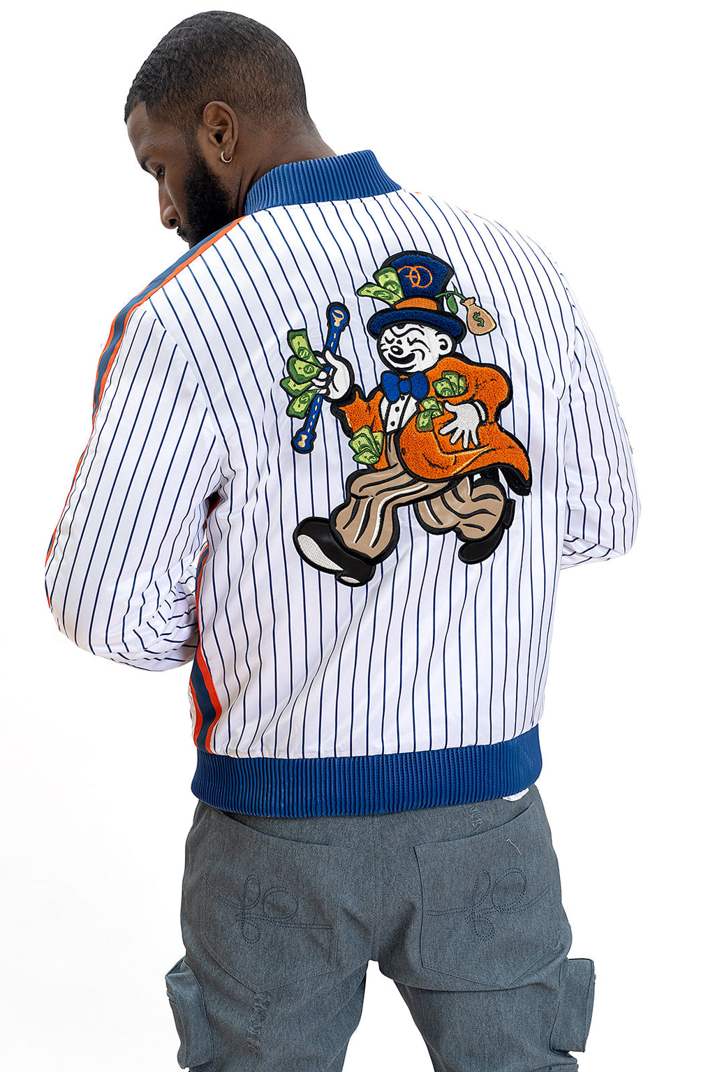 F1047 Earners League Satin Varsity Jacket - White