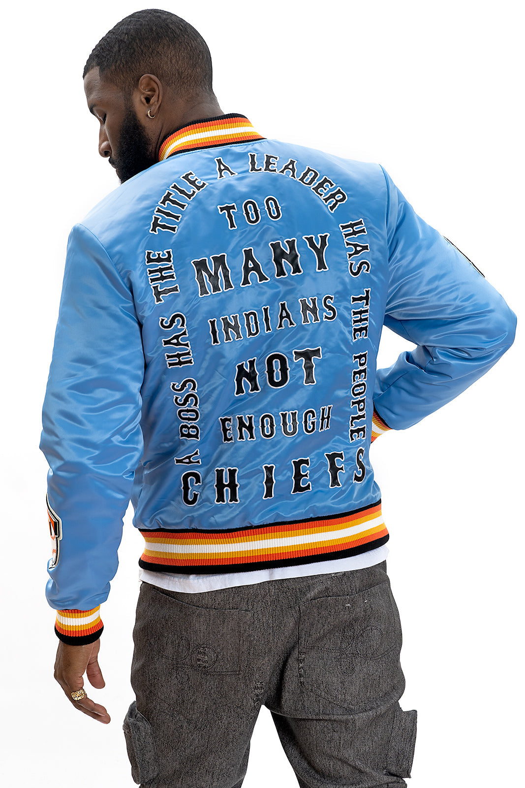 F1057 Chiefs Satin Varsity Jacket - Blue