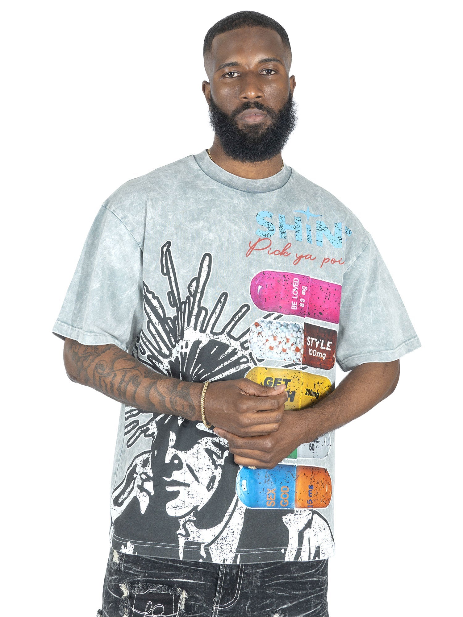 F151 "SHINE BOX" Oversized Heavyweight Tee - Gray