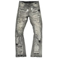 F1772 Basel Distressed Stacked Jeans - Gray