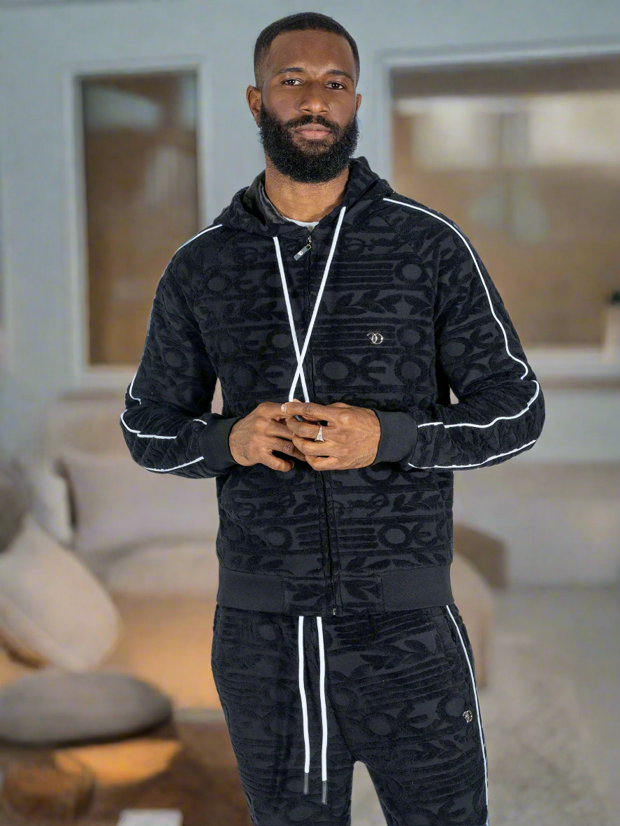 F4378 Baroque Burn Out Terry Set - Black