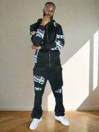 F5709 Castello Crochet Stacked Jogger Set - Black