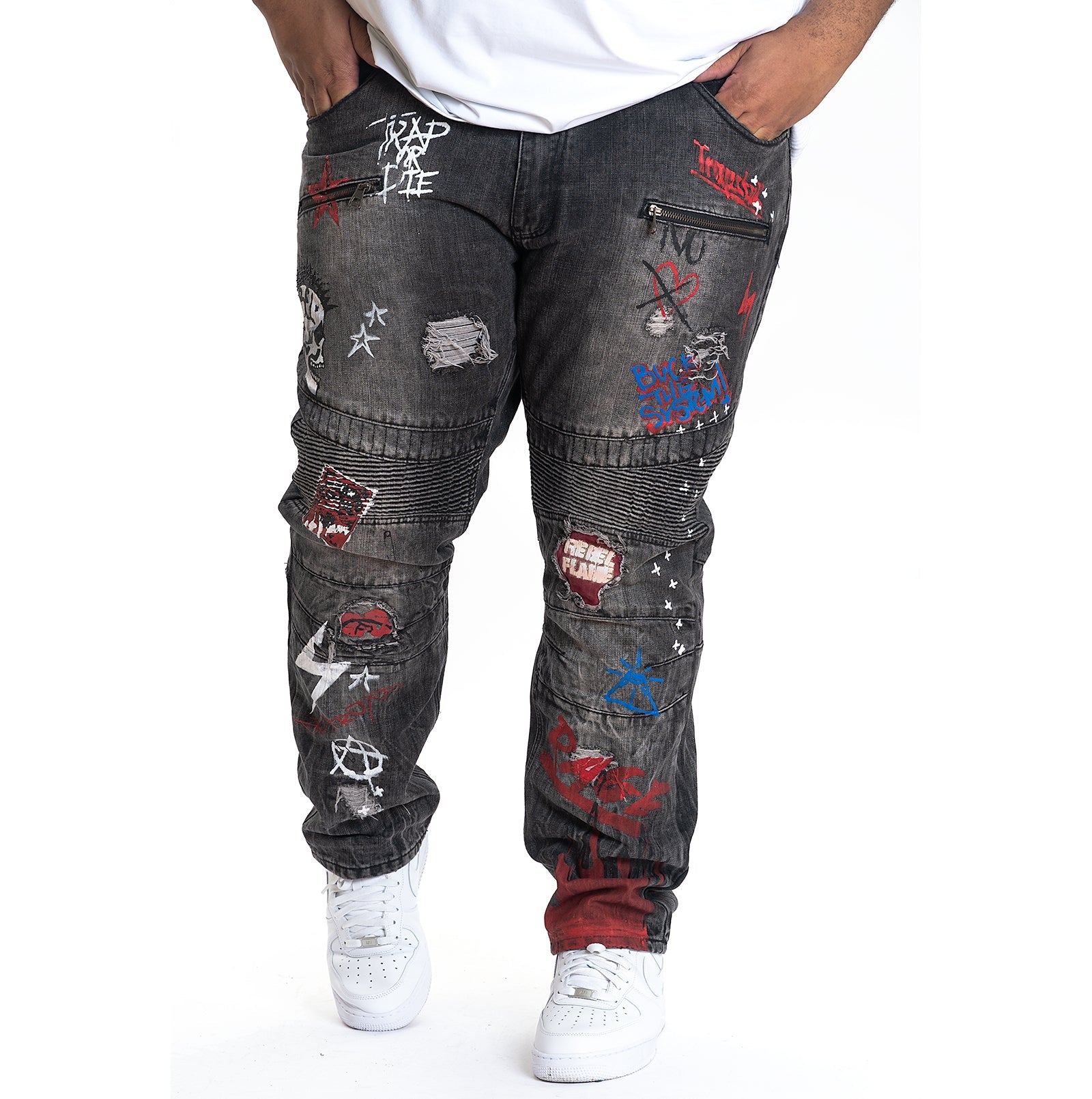 M1705 Makobi Rock Doodle Biker Jeans - Black