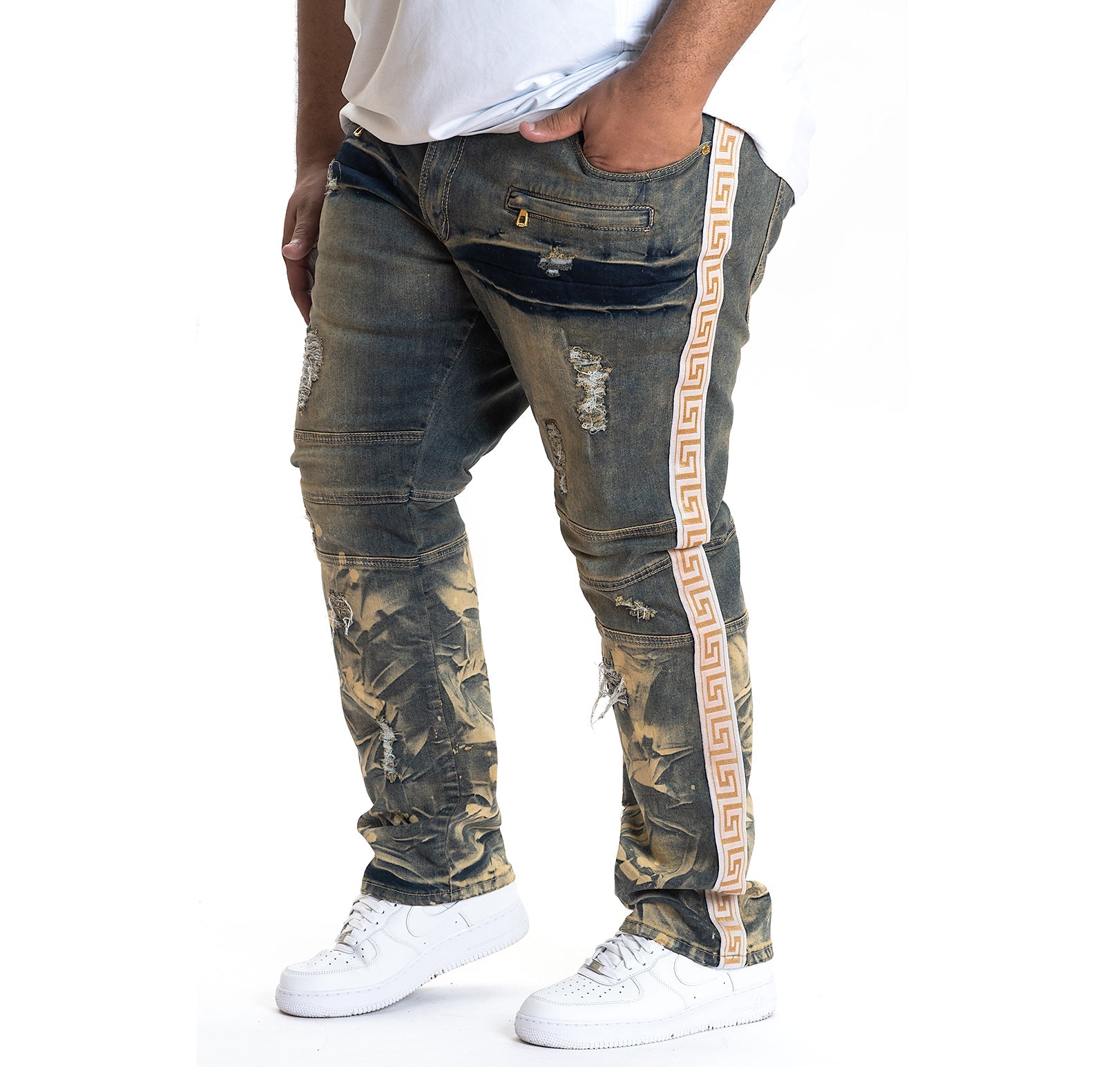 M1727 Makobi Biker Jeans w/ side taping - Vintage