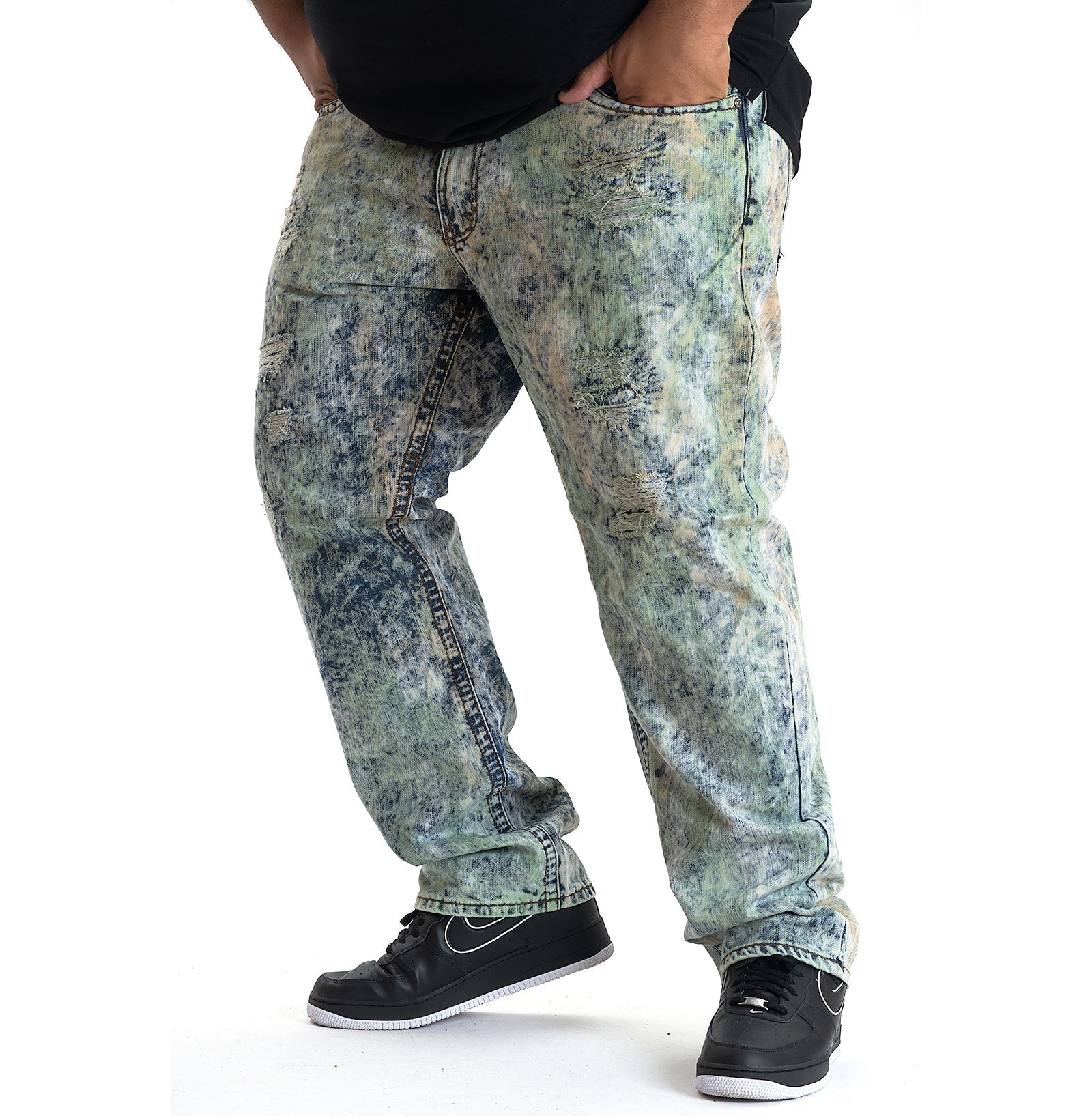M1778 Marbleized Ripped Jeans - Mint