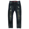 M1786 Makobi Prado Biker Jeans with Rip & Repair - Dark Vintage Wash