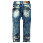 M1786 Makobi Prado Biker Jeans with Rip & Repair - Vintage Wash (NEW)