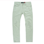 M1932 Makobi Brighton Shredded Twill Jeans - Light Olive