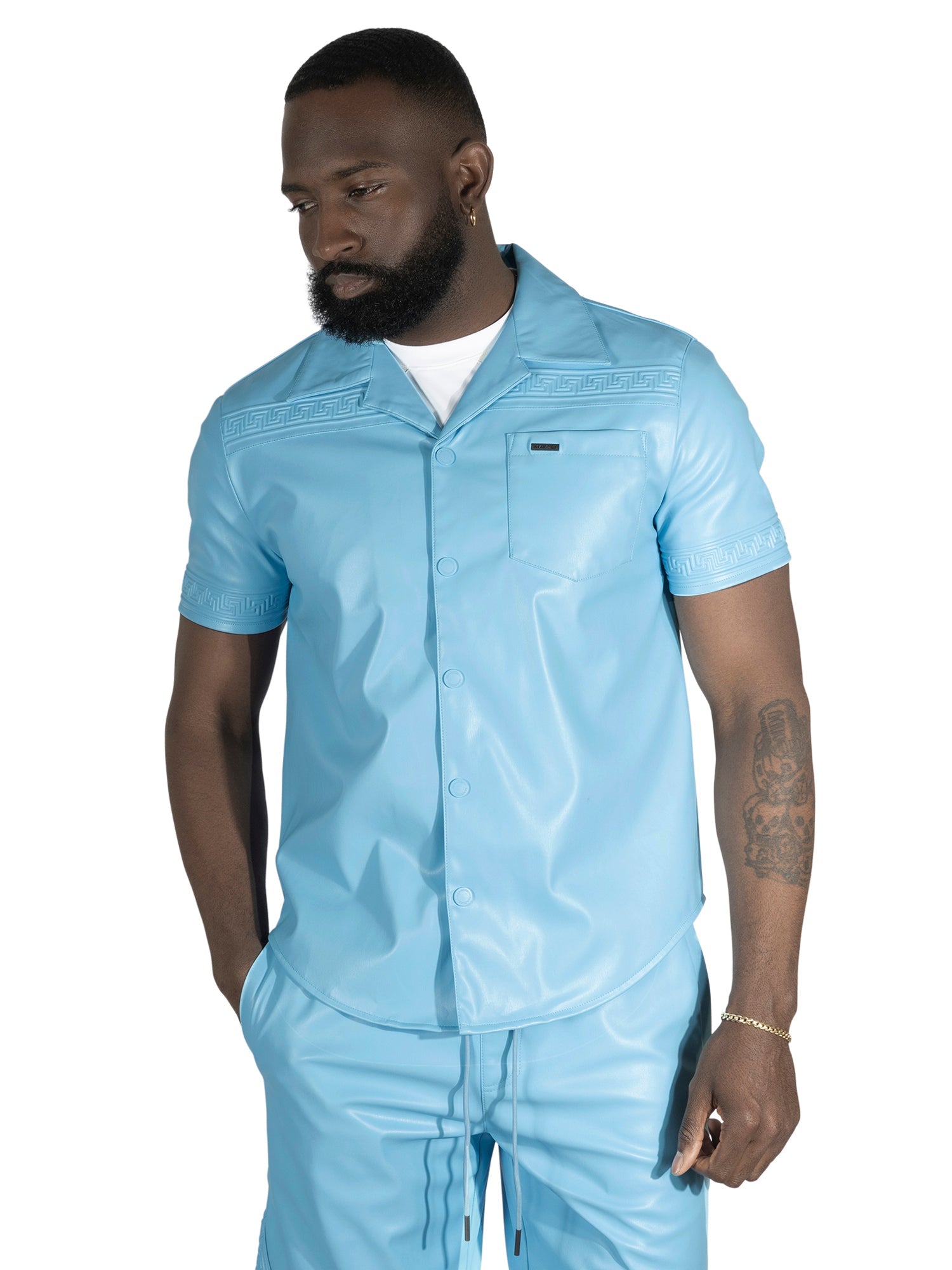 M429 Bellucci Vegan Leather Shirt - Blue