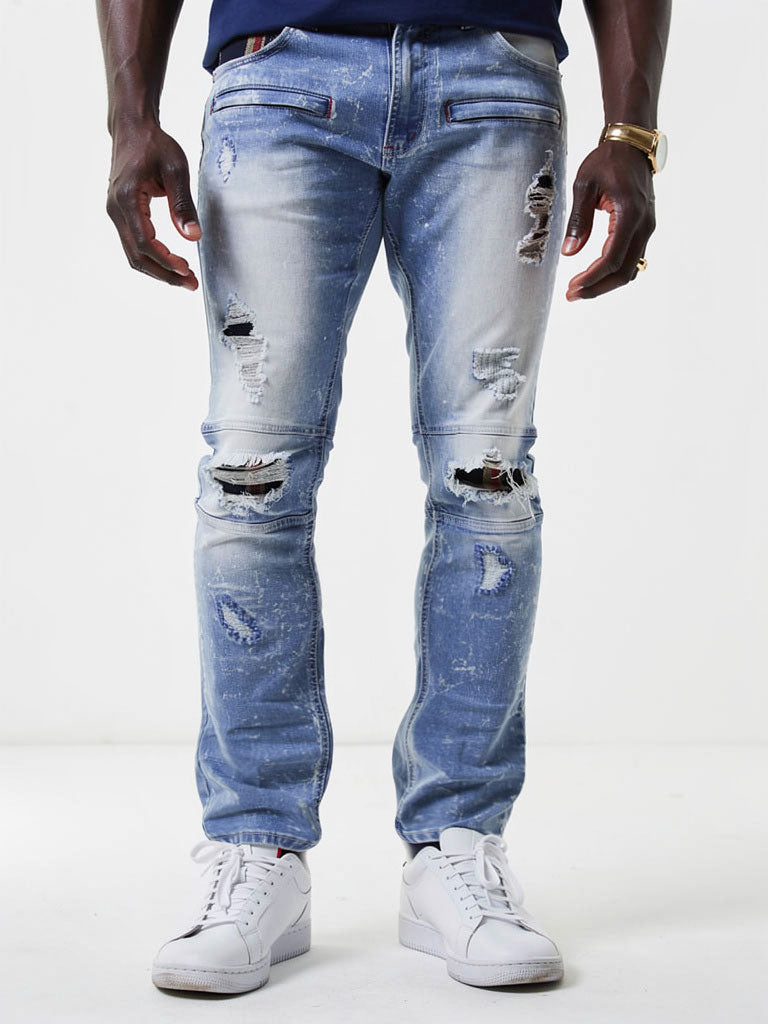 M1768 Makobi Malachy Jeans w/ Contrast Underlay - Light Wash/Navy