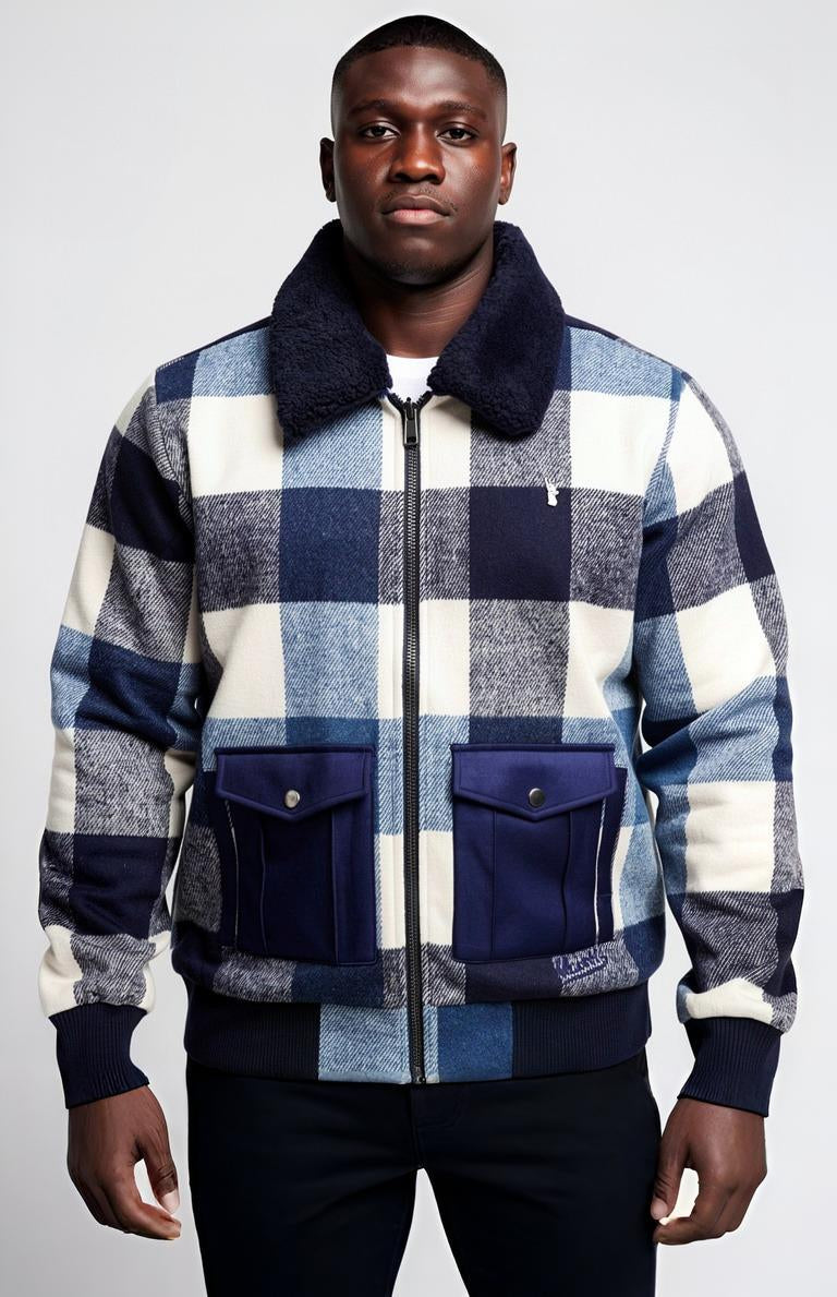 M1015 Dario Wool Plaid Jacket - Navy
