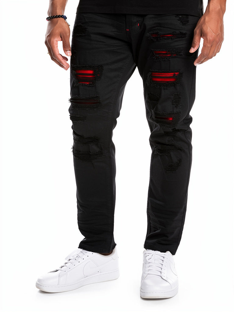 M1773 Makobi Amalfi Denim Jeans W/ Underlay - Black Red