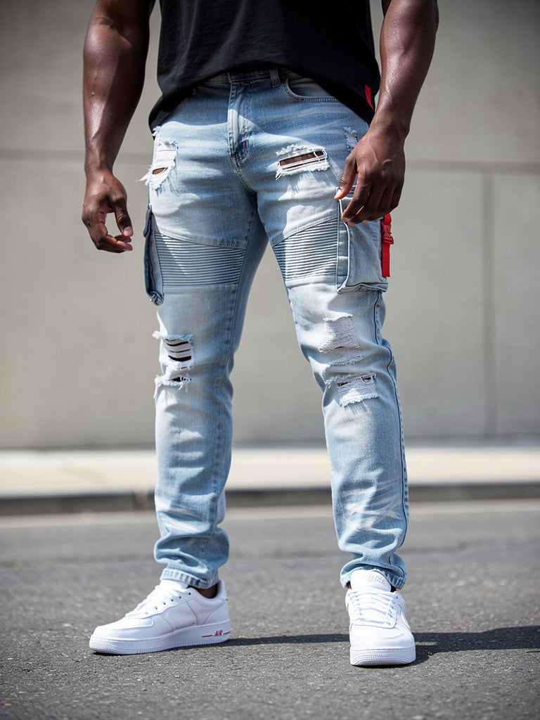 M1939 Railay Biker Jeans w/ Side Pockets - Light Wash