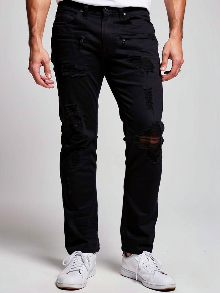 M1771 Makobi Petani Shredded Jeans With Bleach Spots - Black/Black